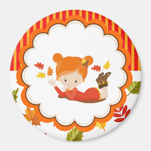 Imán Chica Adorable De Otoño Pintado A Mano