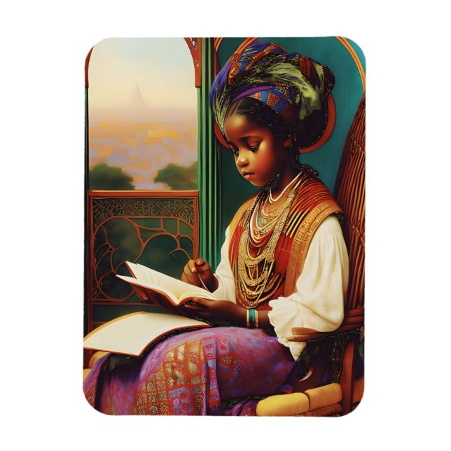 Imán Chica afroamericano de arte nouveau leyendo libro (Vertical)
