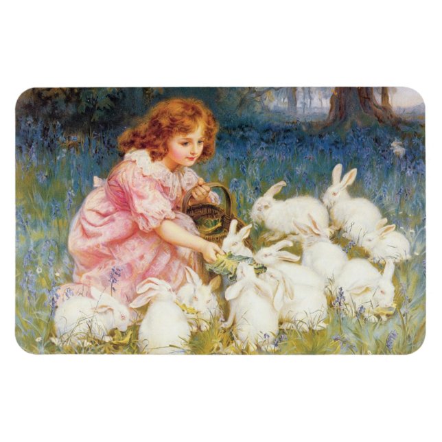 Imán Chica alimentando a los conejos (por Frederick Mor (Horizontal)