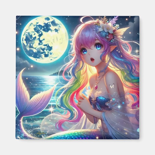 Imán Chica anime canta la sirena del arcoiris de la lun (Frente)