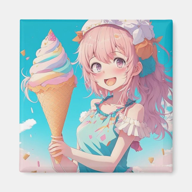Imán Chica anime caprichoso con helado (Frente)