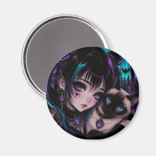 Imán Chica Anime Emo Gótica & Gato