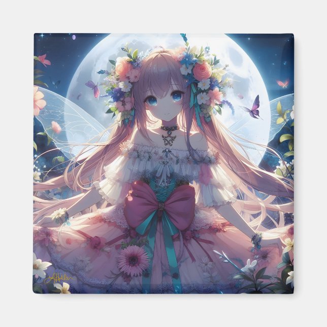 Imán Chica Anime Flor Luna Hada (Frente)