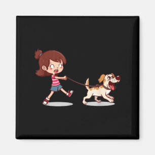 Imán Chica arrastrada por perro Diseño divertido unisex