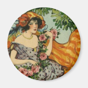 Imán Chica Art Nouveau con flores