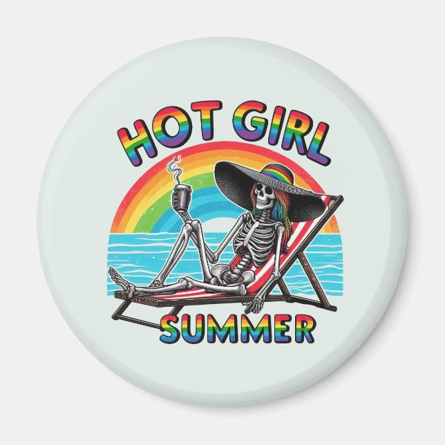 Imán Chica caliente Skeleton Retro Beach Design (Frente)