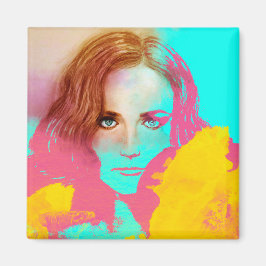 Imán Chica Colorida Arte Pop Magnet Cuadrado - Intensa