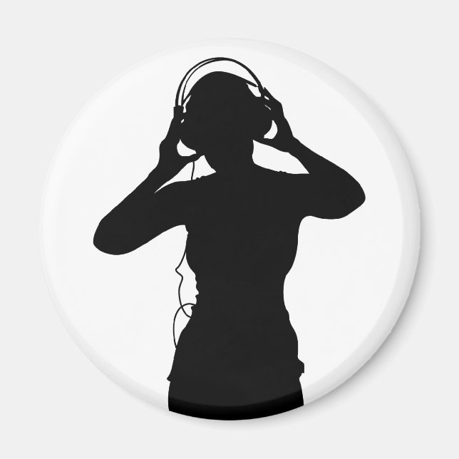 Imán Chica con audífonos en Silhouette (Frente)