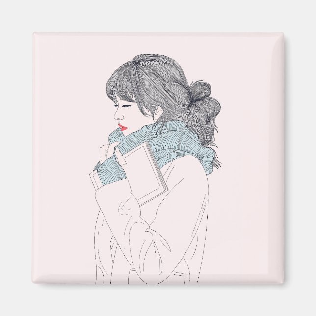 Imán Chica con bufanda y libro (Frente)