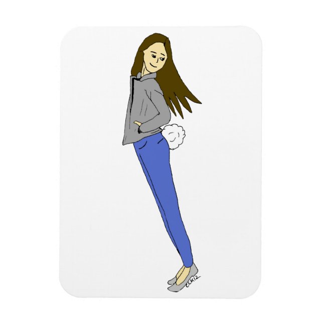 Imán chica con cola de conejo (Vertical)
