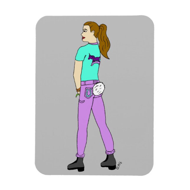 Imán chica con cola de conejo (Vertical)