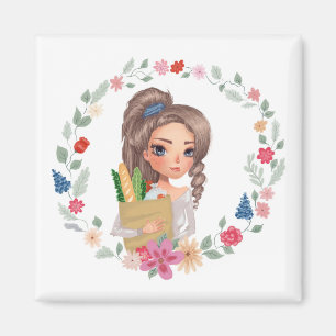 Imán chica con comestibles