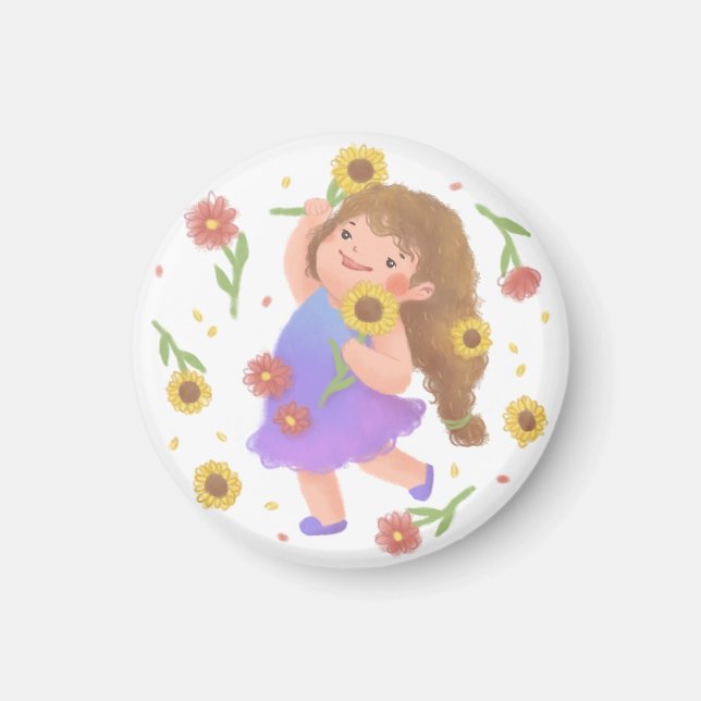 Imán Chica con Ilustracion de girasoles (Frente)