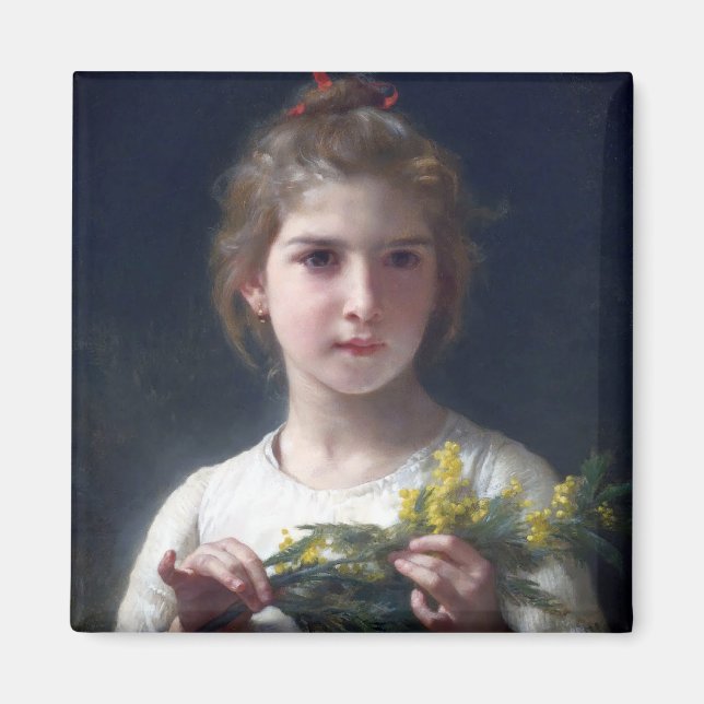 Imán Chica con Mimosa, Bouguereau (Frente)