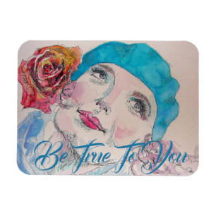 Imán Chica con Red Rose Beret Watercolor Birthday