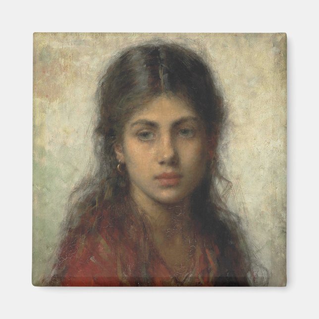 Imán Chica con un Shawl Rojo (por Alexei Harlamoff) (Frente)