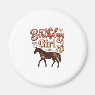 Imán Chica Cumpleaños 10 Caballo Diseño Vectorial Flora