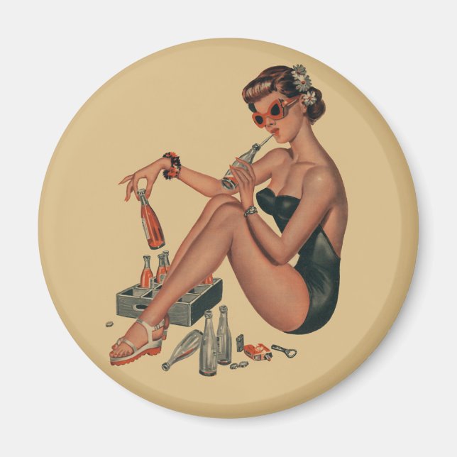 Imán Chica de anclaje retro vintage (Frente)