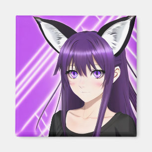 Imán Chica de Anime con Cabello y Ojos Morados