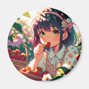 Imán Chica de anime cutáneo comiendo fresas   Día de ve