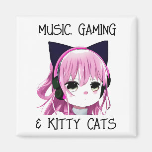 Imán Chica de Anime Gaming de Música y Gato Gatito Gati