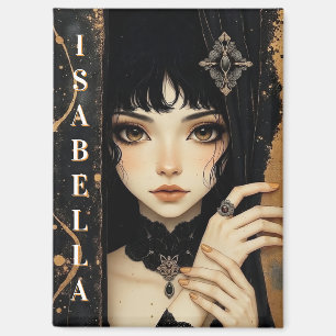Imán Chica de Anime Gótico Personalizado de Negro y Dor