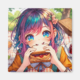Imán Chica de anime lindo comiendo una mantequilla de m