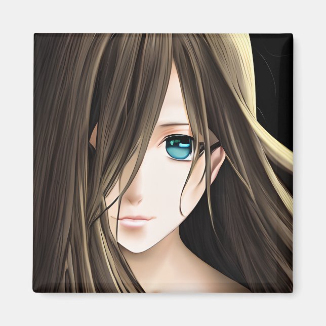 Imán Chica de Anime Oído Azul Marrón (Frente)