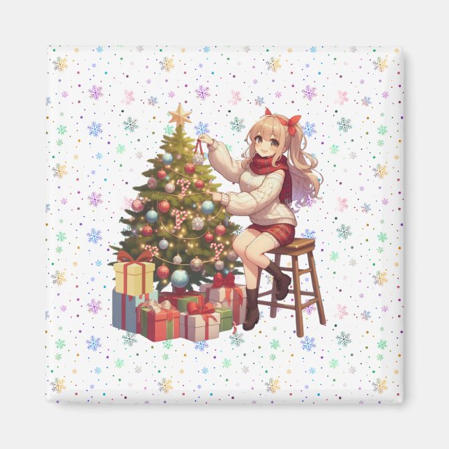 Imán Chica de anime suave recortando el árbol (Frente)