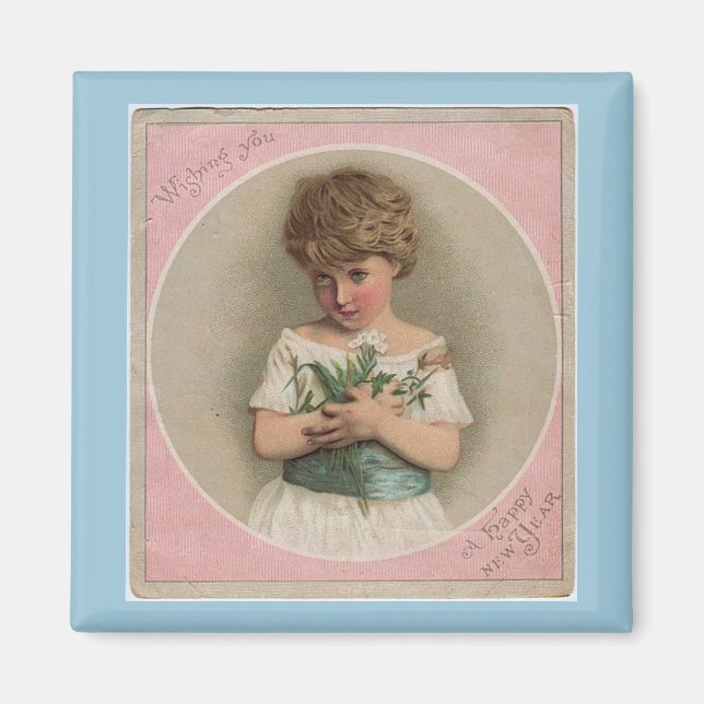 Imán Chica de Año Nuevo Vintage (Frente)