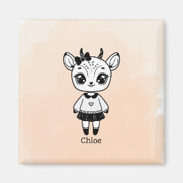 Imán Chica de Antelope Adorable - Diseño de Doodle Cuto