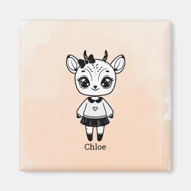 Imán Chica de Antelope Adorable - Diseño de Doodle Cuto (Frente)