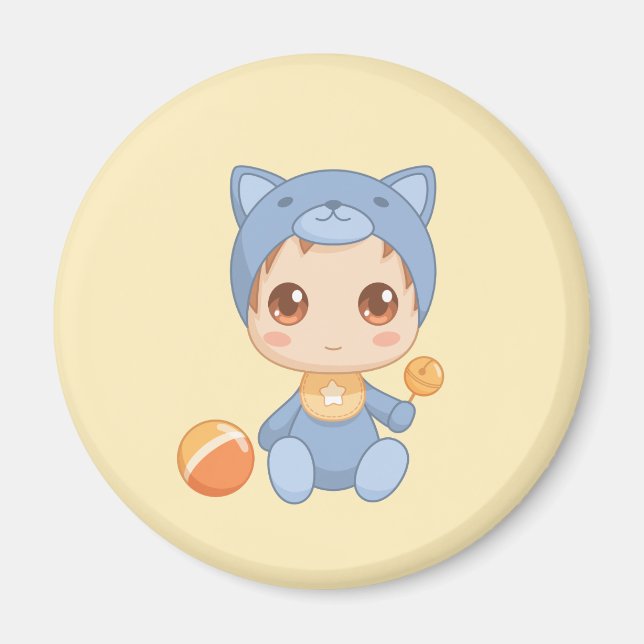 Imán Chica de bebé Jumpsuit de gato Amarillo (Frente)