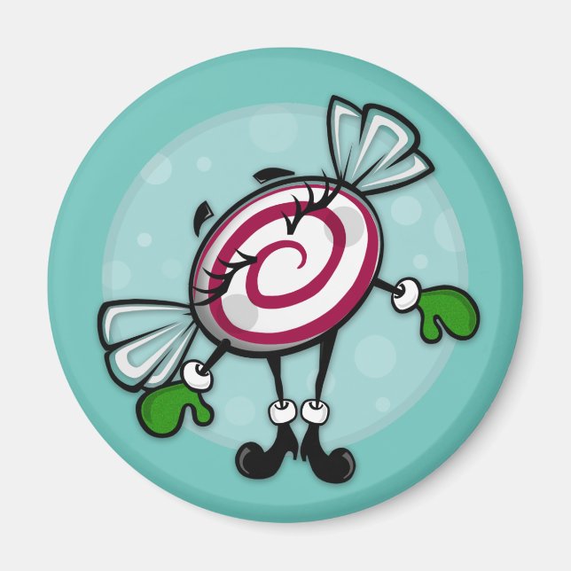 IMÁN CHICA DE CANDAS DE NAVIDADES CUIDADOS ROUND MAGNET (Frente)