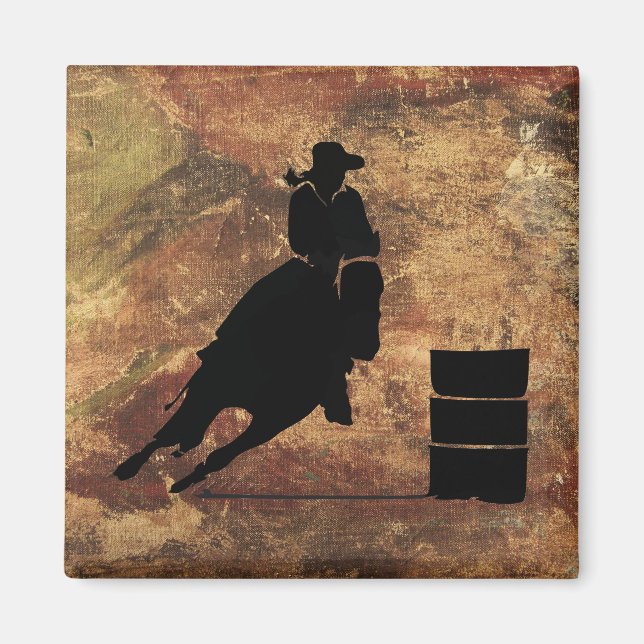 Imán Chica de Carreras de barril Silhouette sobre una t (Frente)