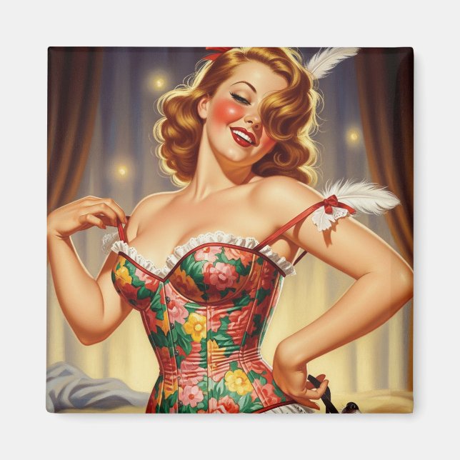 Imán Chica de conexión de la cabeza roja con perro (Frente)