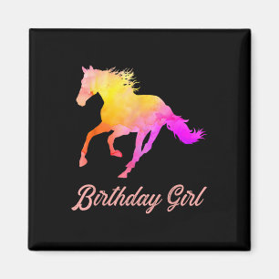Imán Chica de cumpleaños amantes del caballo acuarela C