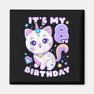 Imán Chica de cumpleaños de 8 años, gato, unicornio, oc
