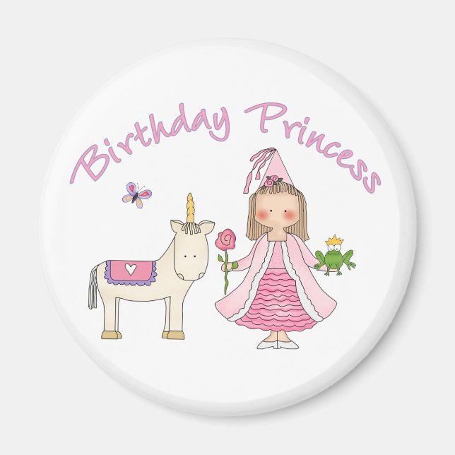 Imán Chica de cumpleaños de la Princesa Unicornio (Frente)