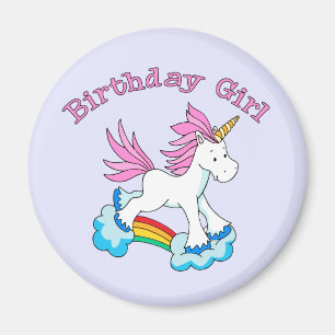 Imán Chica de cumpleaños del arcoiris de Unicornio