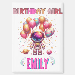Imán Chica de cumpleaños en el espacio exterior