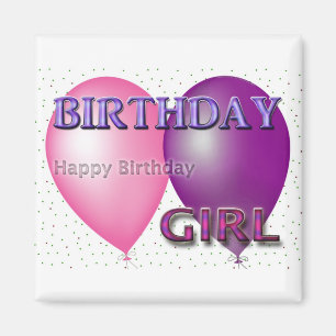 Imán Chica de cumpleaños feliz globo de cumpleaños