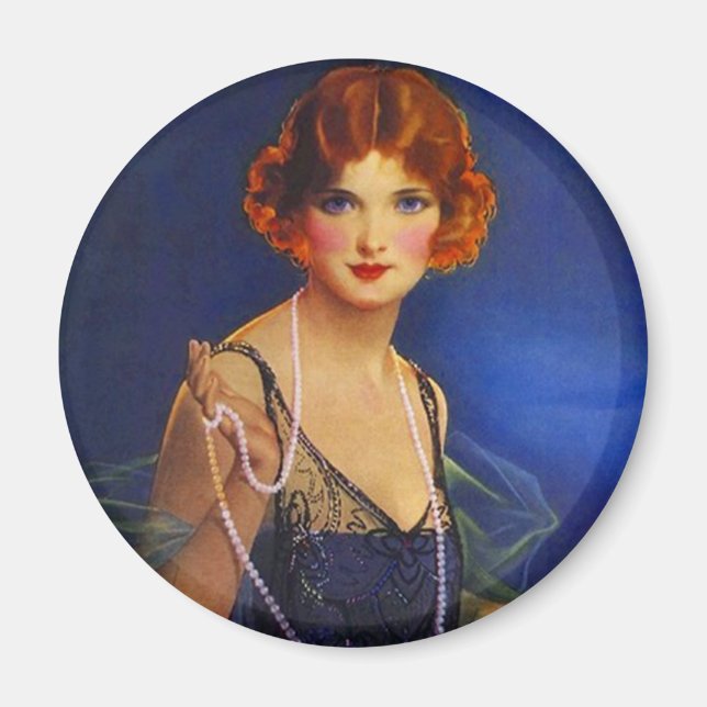 Imán Chica de Flapper de moda con vestido azul de media (Frente)