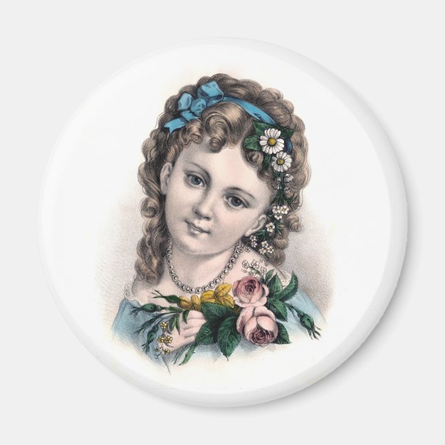 Imán Chica de flores victoriana de época (Frente)