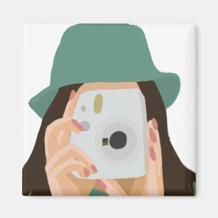 Imán Chica de fotógrafos Estética de cámara ilustrada