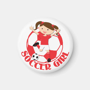 Imán Chica de fútbol 1 y Ball Red and White v2