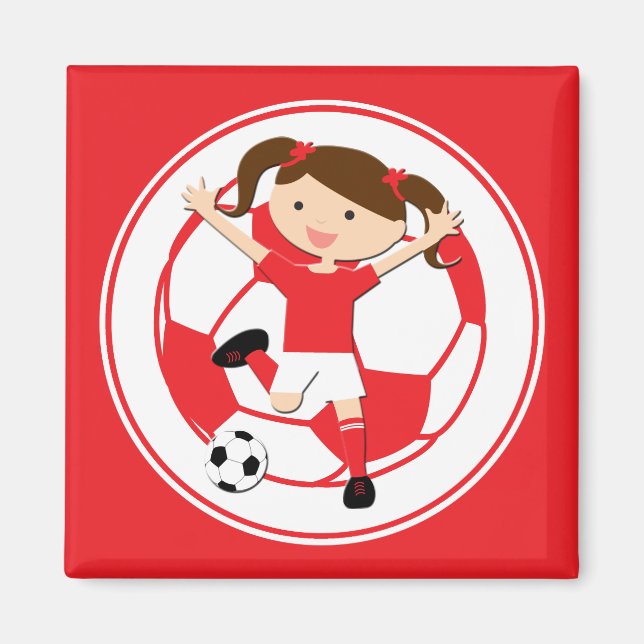 Imán Chica de fútbol 1 y rojo y blanco de bola (Frente)