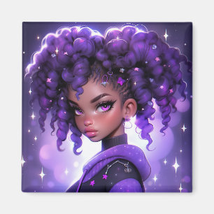 Imán Chica de galaxia púrpura con pelo rizado