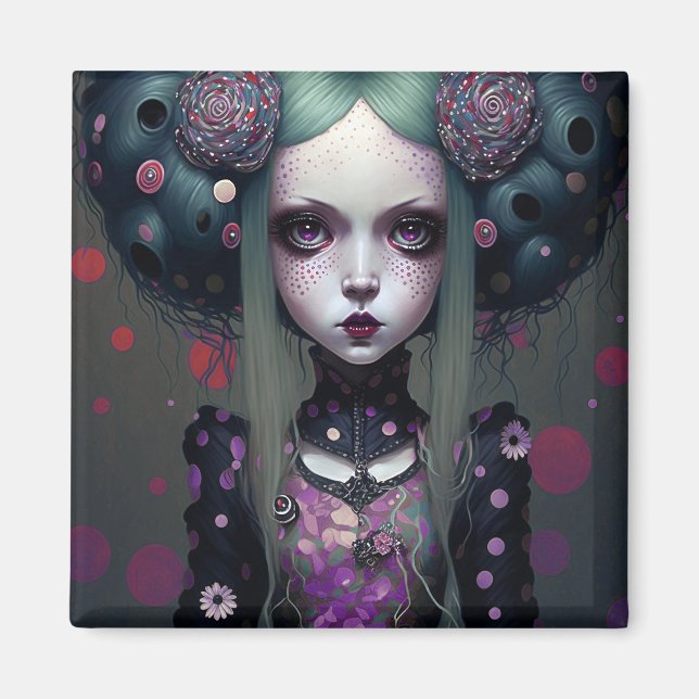 Imán Chica de Gótico lindo arte morado negro fantasía (Frente)