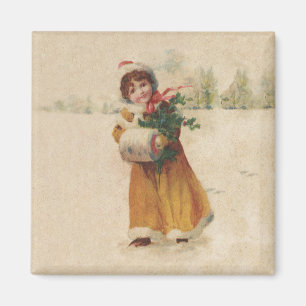 Imán Chica de invierno de Navidades antiguos niño